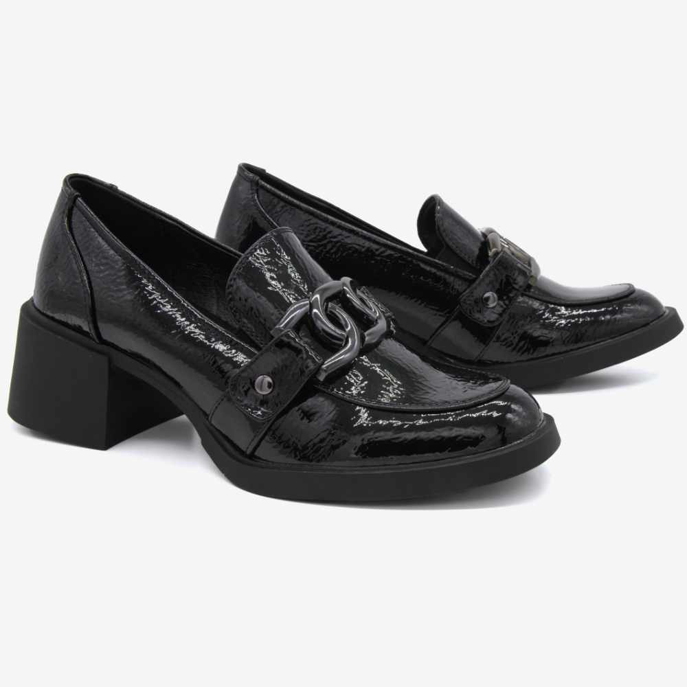 Level Anatomic 6589 Γυναικεία Ανατομικά Παπούτσια Loafers Λουστρίνι με Τακούνι Μαύρα