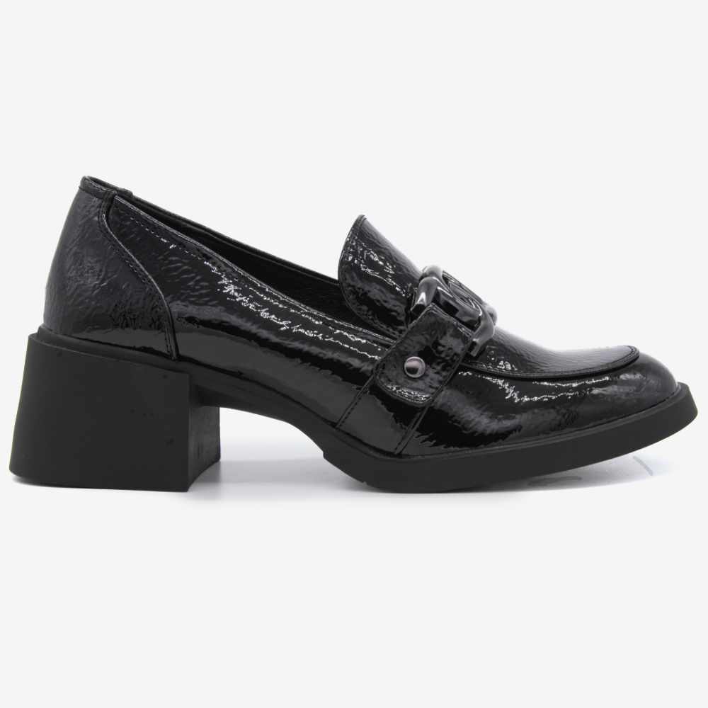 Level Anatomic 6589 Γυναικεία Ανατομικά Παπούτσια Loafers Λουστρίνι με Τακούνι Μαύρα
