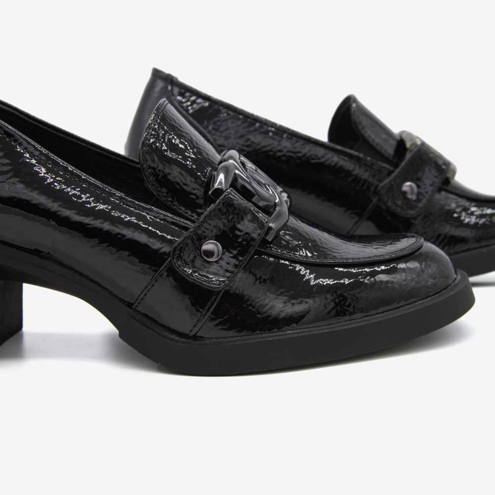 Level Anatomic 6589 Γυναικεία Ανατομικά Παπούτσια Loafers Λουστρίνι με Τακούνι Μαύρα