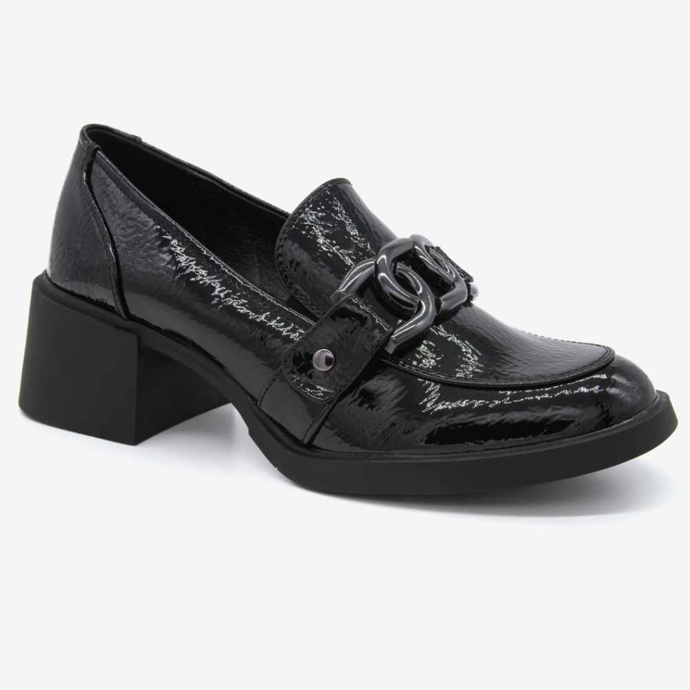 Level Anatomic 6589 Γυναικεία Ανατομικά Παπούτσια Loafers Λουστρίνι με Τακούνι Μαύρα