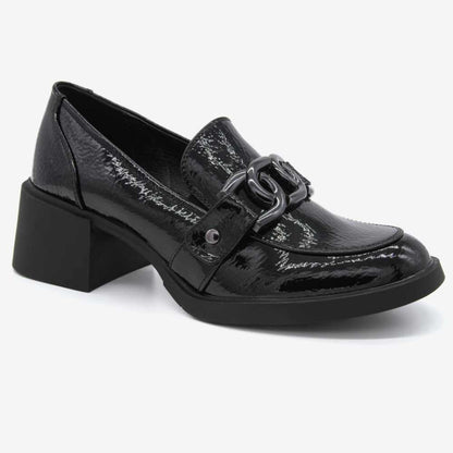 Level Anatomic 6589 Γυναικεία Ανατομικά Παπούτσια Loafers Λουστρίνι με Τακούνι Μαύρα