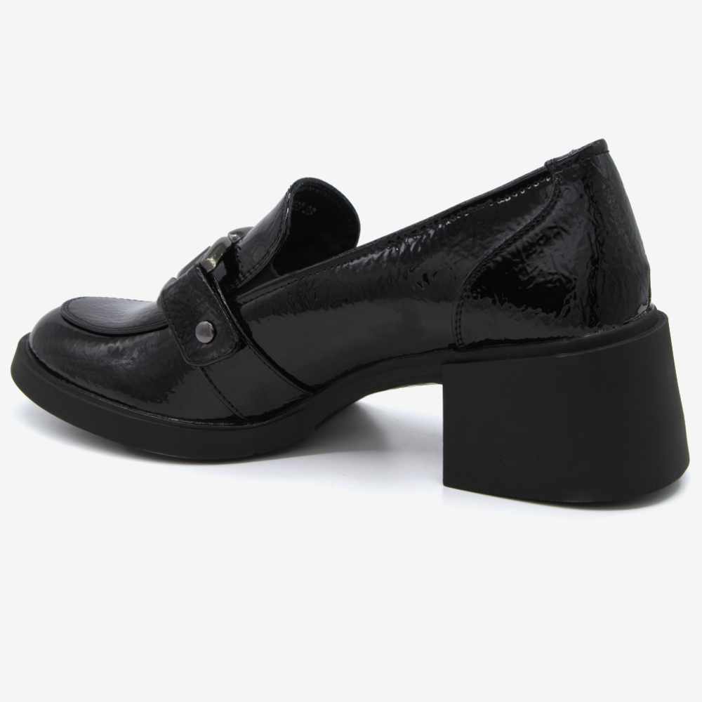 Level Anatomic 6589 Γυναικεία Ανατομικά Παπούτσια Loafers Λουστρίνι με Τακούνι Μαύρα