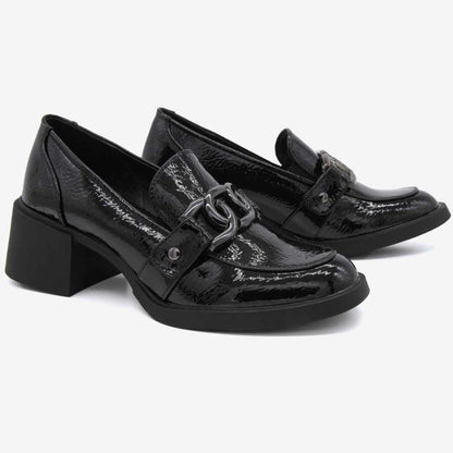 Level Anatomic 6589 Γυναικεία Ανατομικά Παπούτσια Loafers Λουστρίνι με Τακούνι Μαύρα