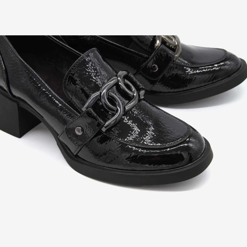 Level Anatomic 6589 Γυναικεία Ανατομικά Παπούτσια Loafers Λουστρίνι με Τακούνι Μαύρα
