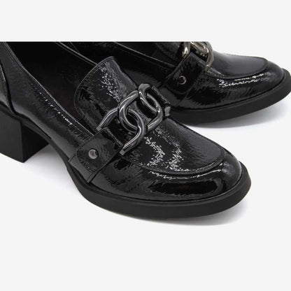 Level Anatomic 6589 Γυναικεία Ανατομικά Παπούτσια Loafers Λουστρίνι με Τακούνι Μαύρα