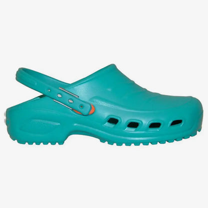 Πλαϊνή προβολή για το πράσινο/βεραμάν unisex ανατομικό σαμπό εργασίας Emanuele Zero Gravity με λουράκι φτέρνας και πλαϊνές οπές εξαερισμού.