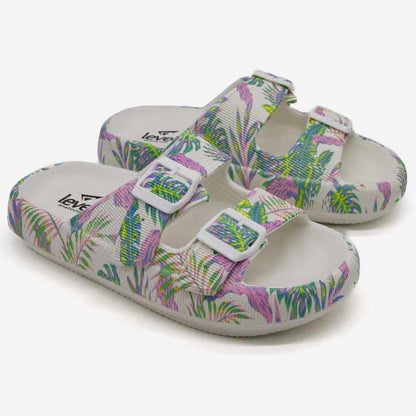 Ζεύγος γυναικείων ανατομικών slip-on Level Anatomic 170 λευκό με καλοκαιρινό tropical μοτίβο